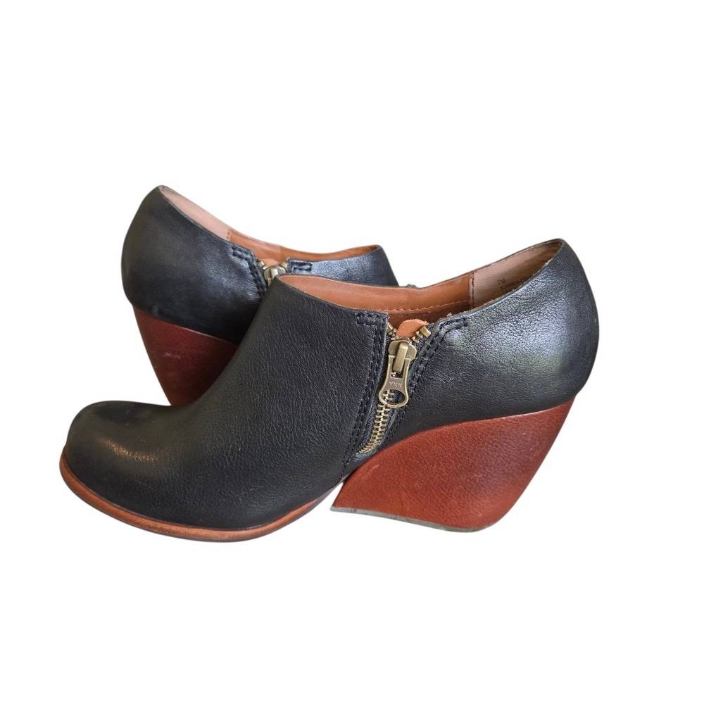 Kork Ease Boots 7 Leather Wedge Ankle Booties Side Zip Round Toe